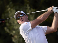 Julien Guerrier of France tees off on the 15th hole on day one of the Estrella Damm N.A. Andalucia Masters 2024 at Real Club de Golf Sotogra...