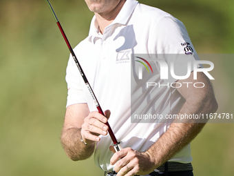 Julien Guerrier of France reacts on the 14th green on day one of the Estrella Damm N.A. Andalucia Masters 2024 at Real Club de Golf Sotogran...