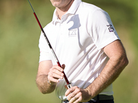 Julien Guerrier of France reacts on the 14th green on day one of the Estrella Damm N.A. Andalucia Masters 2024 at Real Club de Golf Sotogran...