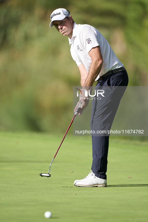 Julien Guerrier of France plays a shot on the 14th green on day one of the Estrella Damm N.A. Andalucia Masters 2024 at Real Club de Golf So...