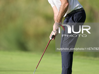 Julien Guerrier of France plays a shot on the 14th green on day one of the Estrella Damm N.A. Andalucia Masters 2024 at Real Club de Golf So...