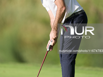 Julien Guerrier of France plays a shot on the 14th green on day one of the Estrella Damm N.A. Andalucia Masters 2024 at Real Club de Golf So...