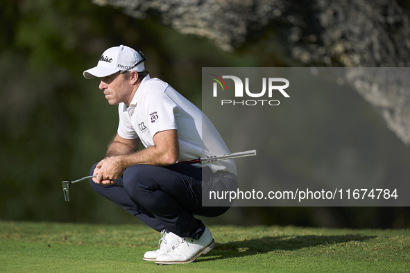 Julien Guerrier of France studies his shot on the 14th green on day one of the Estrella Damm N.A. Andalucia Masters 2024 at Real Club de Gol...