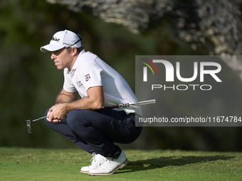 Julien Guerrier of France studies his shot on the 14th green on day one of the Estrella Damm N.A. Andalucia Masters 2024 at Real Club de Gol...