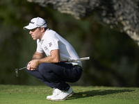 Julien Guerrier of France studies his shot on the 14th green on day one of the Estrella Damm N.A. Andalucia Masters 2024 at Real Club de Gol...