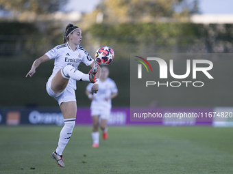 In Madrid, Spain, on October 17, Athenea del Castillo of Real Madrid Women controls the ball during the UEFA Women's Champions League match...