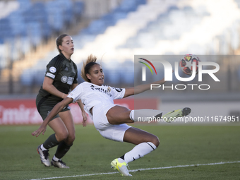 Maelle Lakrar of Real Madrid women plays during the UEFA Women's Champions League match between Real Madrid and Celtic club women at Alfredo...