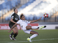 Maelle Lakrar of Real Madrid women plays during the UEFA Women's Champions League match between Real Madrid and Celtic club women at Alfredo...