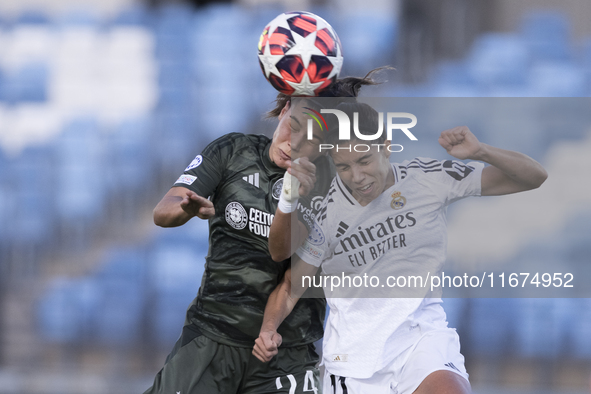 Alba Redondo of Real Madrid Women and Bruna Lourenco of Celtic Football Club Women fight for the ball during the UEFA Women's Champions Leag...