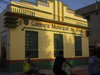 People ride bicycles on the streets of Afua, a city located at the mouth of the Amazon River, where it is forbidden to drive any type of mot...