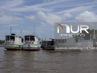 Typical Amazonian boats in Afua, Para, Brazil, on September 28, 2024. (