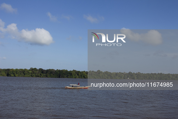 A speedboat is at the mouth of the Amazon River in Afua, Para, Brazil, on September 29, 2024. 