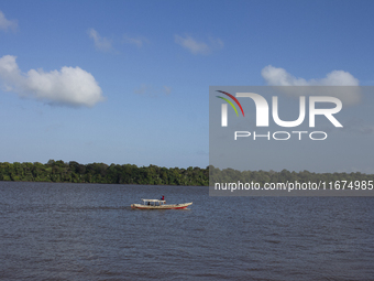 A speedboat is at the mouth of the Amazon River in Afua, Para, Brazil, on September 29, 2024. (