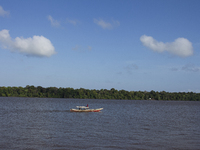 A speedboat is at the mouth of the Amazon River in Afua, Para, Brazil, on September 29, 2024. (