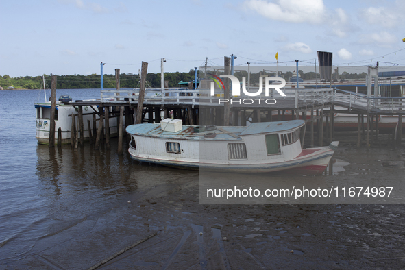 Typical Amazonian boats anchor in the town's port in Afua, Para, Brazil, on September 29, 2024. 