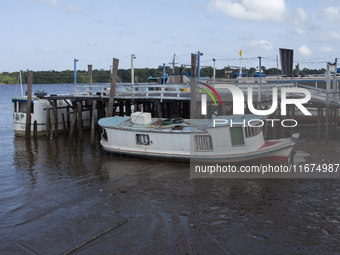 Typical Amazonian boats anchor in the town's port in Afua, Para, Brazil, on September 29, 2024. (