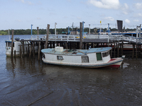 Typical Amazonian boats anchor in the town's port in Afua, Para, Brazil, on September 29, 2024. (