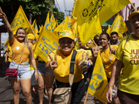 Supporters of Afua mayoral candidate Sandro Cunha walk in Afua, Para, Brazil, on September 29, 2024. (