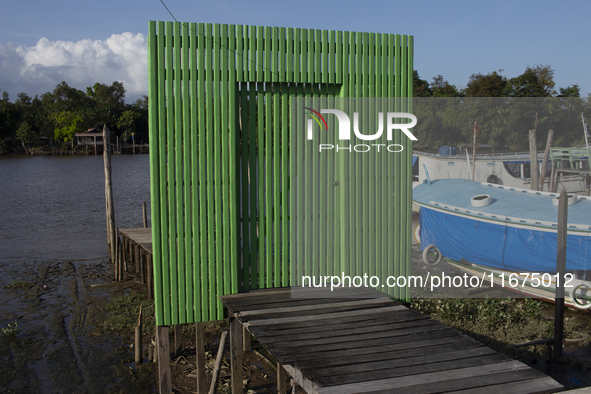 The entrance to the pier is at the mouth of the Amazon River in Afua, Para, Brazil, on September 29, 2024. 