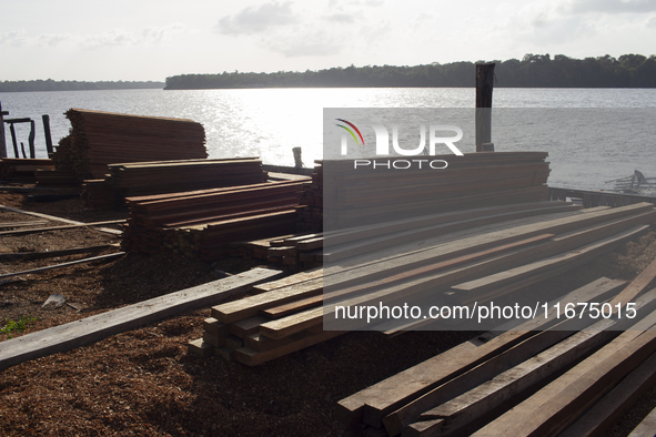 Wood is used to build the streets of the city of Afua, located at the mouth of the Amazon River, in Afua, Para, Brazil, on September 29, 202...