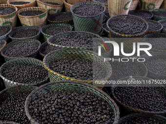 Acai fruit, known as the black gold of the Amazon, is at the municipal market in Afua, Para, Brazil, on September 30, 2024. (