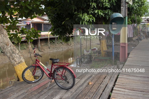 A bicycle parks on a street in Afua, Para, Brazil, known as the city of bicycles, located at the mouth of the Amazon River, on October 1, 20...