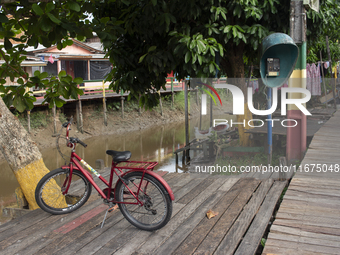 A bicycle parks on a street in Afua, Para, Brazil, known as the city of bicycles, located at the mouth of the Amazon River, on October 1, 20...