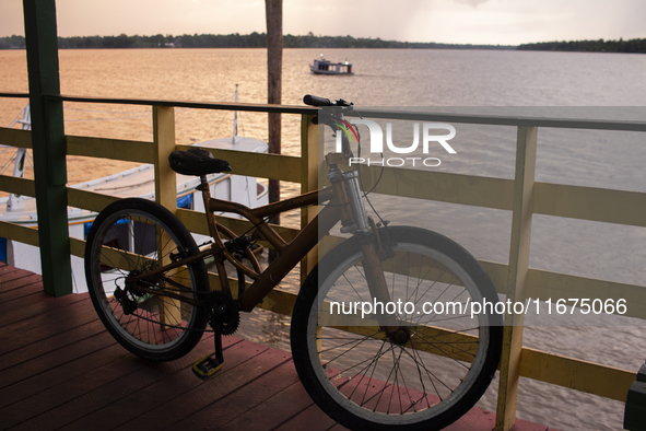 A bicycle parks at the mouth of the Amazon River in Afua, Para, Brazil, on October 1, 2024. 