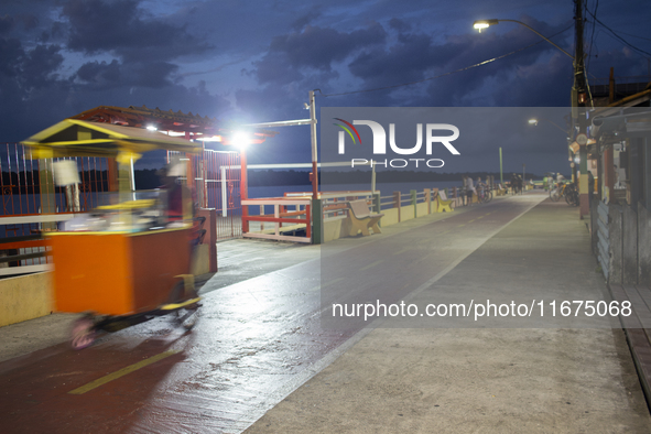 A popcorn cart is at the mouth of the Amazon River in Afua, Para, Brazil, on October 1, 2024. 