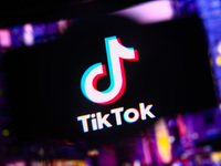 TikTok logo is screened on a mobile phone for illustration photo. Krakow, Poland on October 17th, 2024. (