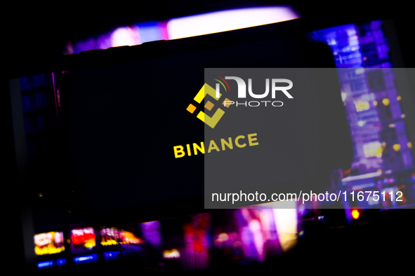 Binance logo is screened on a mobile phone for illustration photo. Krakow, Poland on October 17th, 2024. 