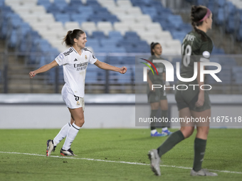 Signe Bruun of Real Madrid women celebrates a goal during the UEFA Women's Champions League match between Real Madrid and Celtic club women...