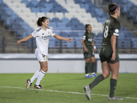 Signe Bruun of Real Madrid women celebrates a goal during the UEFA Women's Champions League match between Real Madrid and Celtic club women...