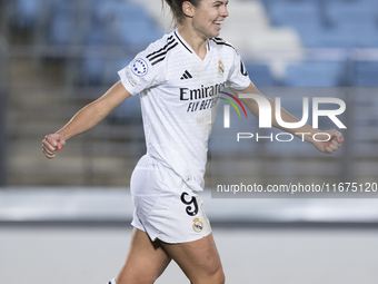 Signe Bruun of Real Madrid women celebrates a goal during the UEFA Women's Champions League match between Real Madrid and Celtic club women...