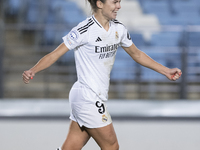 Signe Bruun of Real Madrid women celebrates a goal during the UEFA Women's Champions League match between Real Madrid and Celtic club women...