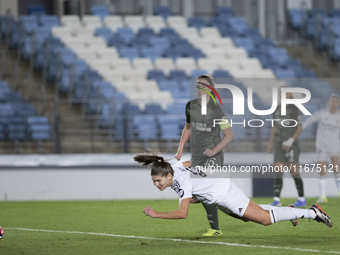 Signe Bruun of Real Madrid Women scores a goal during the UEFA Women's Champions League match between Real Madrid and Celtic Club Women at A...