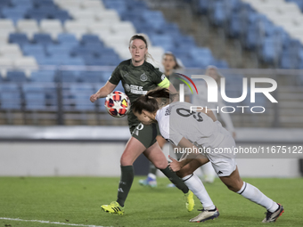 Signe Bruun of Real Madrid Women scores a goal during the UEFA Women's Champions League match between Real Madrid and Celtic Club Women at A...