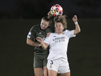 In Madrid, Spain, on October 17, Teresa Abelleira of Real Madrid Women and Shannon McGregor of Celtic Football Club Women fight for the ball...