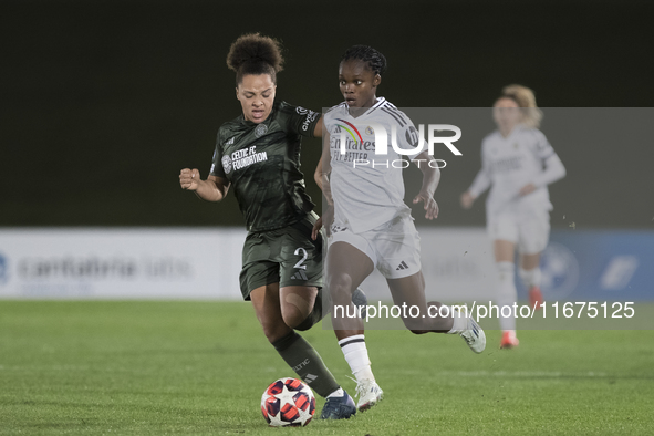 Linda Caicedo of Real Madrid Women and Celya Barclais of Celtic Football Club Women fight for the ball during the UEFA Women's Champions Lea...