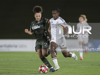 Linda Caicedo of Real Madrid Women and Celya Barclais of Celtic Football Club Women fight for the ball during the UEFA Women's Champions Lea...