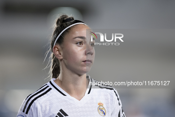 Athenea del Castillo of Real Madrid women plays during the UEFA Women's Champions League match between Real Madrid and Celtic club women at...