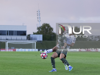 Maelle Lakrar of Real Madrid Women and Bruna Lourenco of Celtic Football Club Women fight for the ball during the UEFA Women's Champions Lea...