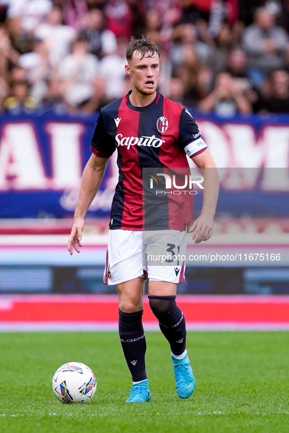 Sam Beukema of Bologna FC during the Serie A Enilive match between Bologna FC and Parma Calcio 1903 at Stadio Renato Dall'Ara on October 06,...