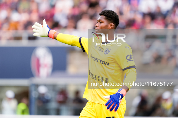 Zion Suzuki of Parma Calcio 1903 gestures during the Serie A Enilive match between Bologna FC and Parma Calcio 1903 at Stadio Renato Dall'Ar...