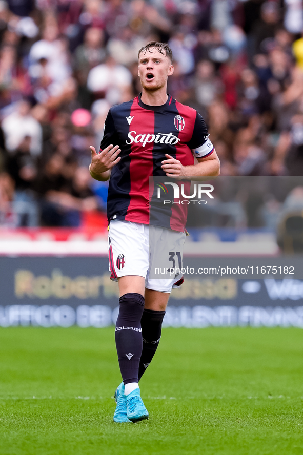 Sam Beukema of Bologna FC during the Serie A Enilive match between Bologna FC and Parma Calcio 1903 at Stadio Renato Dall'Ara on October 06,...