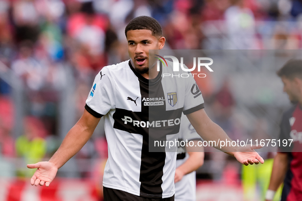 Simon Sohm of Parma Calcio 1903 reacts during the Serie A Enilive match between Bologna FC and Parma Calcio 1903 at Stadio Renato Dall'Ara o...