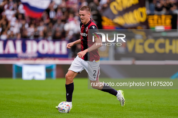 Emil Holm of Bologna FC during the Serie A Enilive match between Bologna FC and Parma Calcio 1903 at Stadio Renato Dall'Ara on October 06, 2...