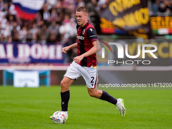 Emil Holm of Bologna FC during the Serie A Enilive match between Bologna FC and Parma Calcio 1903 at Stadio Renato Dall'Ara on October 06, 2...