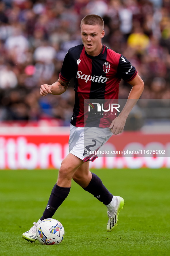 Emil Holm of Bologna FC during the Serie A Enilive match between Bologna FC and Parma Calcio 1903 at Stadio Renato Dall'Ara on October 06, 2...