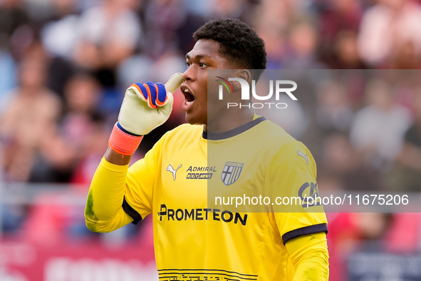 Zion Suzuki of Parma Calcio 1903 yells during the Serie A Enilive match between Bologna FC and Parma Calcio 1903 at Stadio Renato Dall'Ara o...